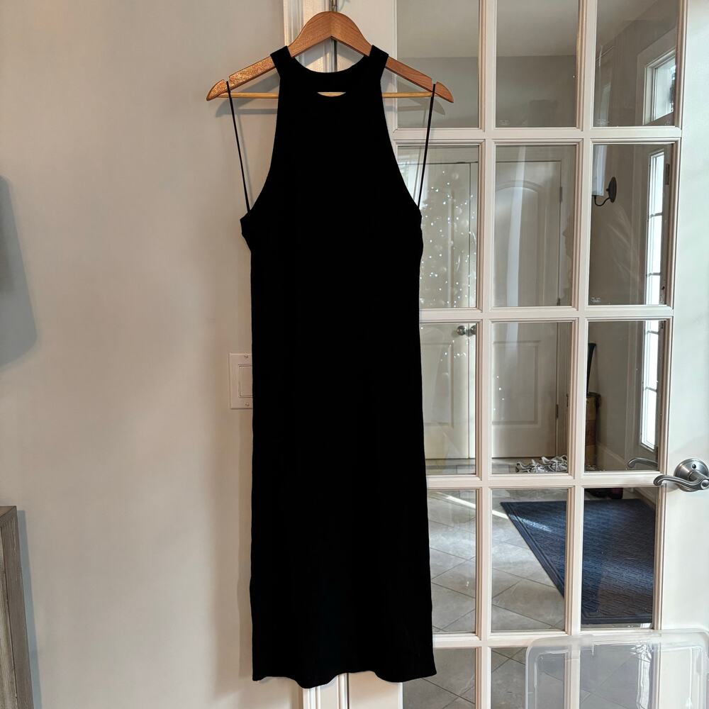 Old Navy Fitted Sleeveless Rib-Knit Midi Sweater Dress Ribbed Black Large Tank